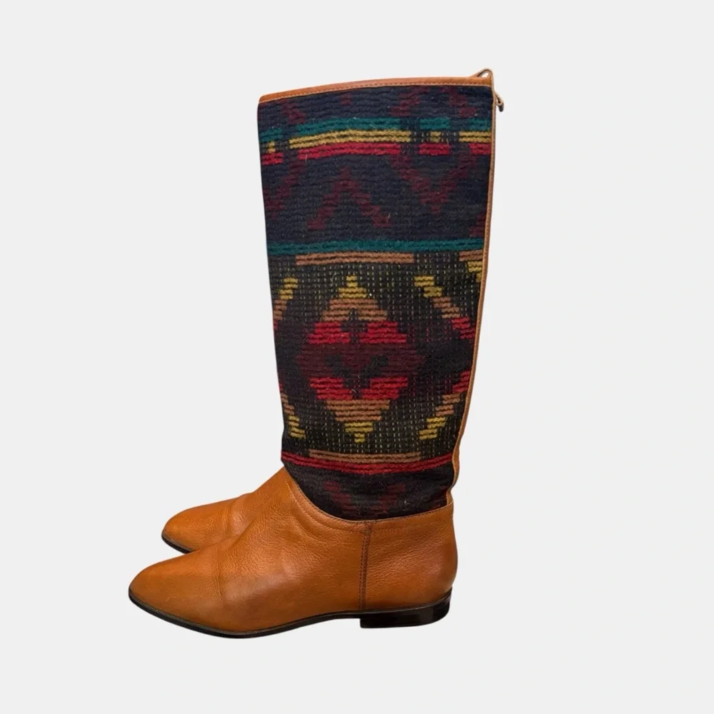 Vintage Unisa Aztec Western Boho Multicolor Knee-High Leather Boots